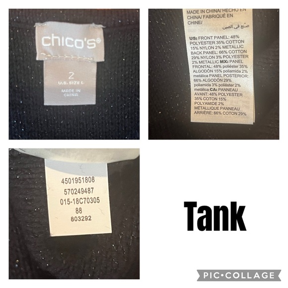 Chico's Twinset Black Knit with Pearl Details Tank & Cardigan Size 2 Large - Picture 7 of 8